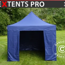 Tente Pliante FleXtents PRO 3x3m Bleu Foncé, Avec 4 Cotés