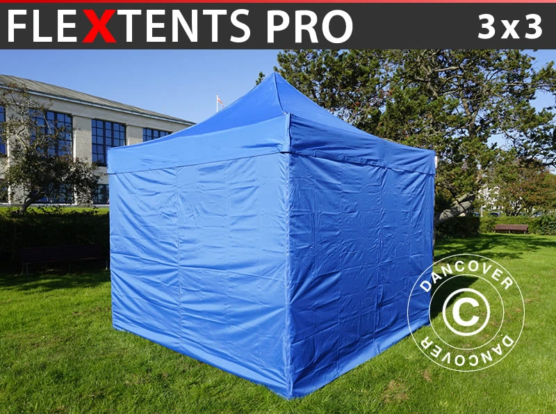 Tente Pliante FleXtents PRO 3x3m Bleu, Avec 4 Cotés 1 Tente Pliante FleXtents PRO 3x3m Bleu, Avec 4 Cotés