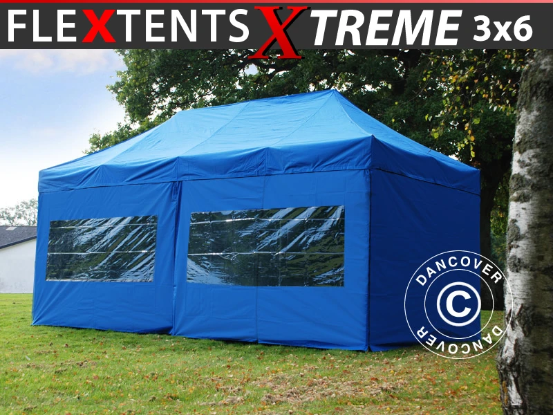 Tente Pliante FleXtents Xtreme 50 3x6m Bleu, Avec 6 Cotés 1 Tente Pliante FleXtents Xtreme 50 3x6m Bleu, Avec 6 Cotés