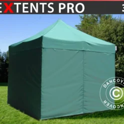 Tente Pliante FleXtents PRO 3x3m Vert, Avec 4 Cotés