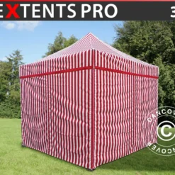 Tente Pliante FleXtents PRO 3x3m Rayé, Avec 4 Cotés