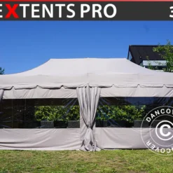Tente Pliante FleXtents PRO "Peaked" 3x6m Latte, Incl. 6 Parois Latérales Et 6 Rideaux Décoratifs