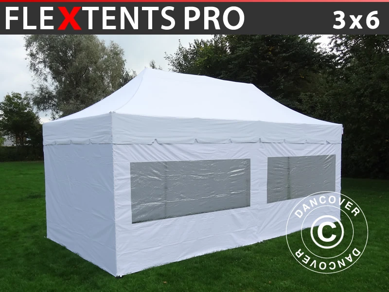 Tente Pliante FleXtents PRO "Peaked" 3x6m Blanc, Avec 6 Cotés 1 Tente Pliante FleXtents PRO "Peaked" 3x6m Blanc, Avec 6 Cotés
