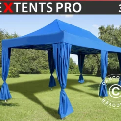 Tente Pliante FleXtents PRO 3x6m Bleu, Incl. 6 Rideaux Decoratifs