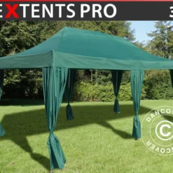 Tente Pliante FleXtents PRO 3x6m Vert, Incl. 6 Rideaux Decoratifs