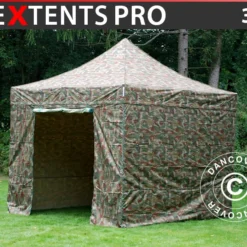 Tente Pliante FleXtents PRO 3x3m Camouflage, Avec 4 Cotés