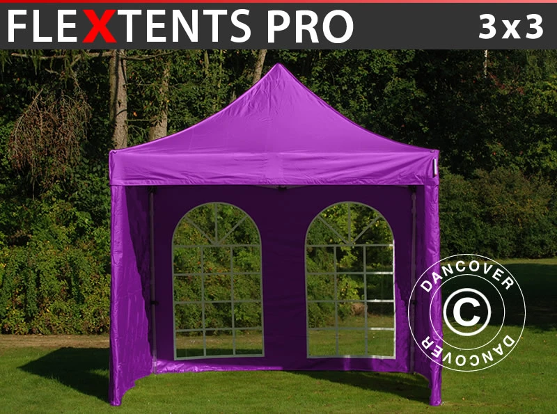 Tente Pliante FleXtents PRO 3x3m Violet, Avec 4 Cotés 1 Tente Pliante FleXtents PRO 3x3m Violet, Avec 4 Cotés