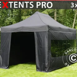 Tente Pliante FleXtents PRO 3x4,5m Noir, Avec 4 Cotés