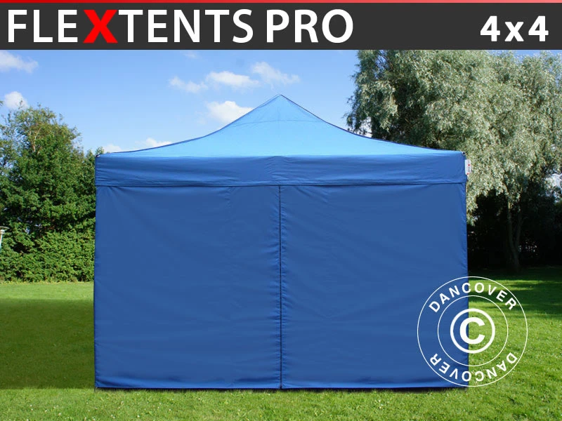 Tente Pliante FleXtents PRO 4x4m Bleu, Avec 4 Cotés 1 Tente Pliante FleXtents PRO 4x4m Bleu, Avec 4 Cotés