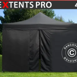 Tente Pliante FleXtents PRO 4x4m Noir, Avec 4 Cotés