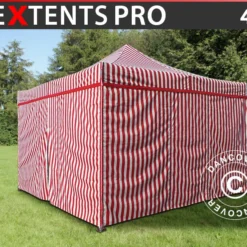 Tente Pliante FleXtents PRO 4x4m Rayé, Avec 4 Cotés