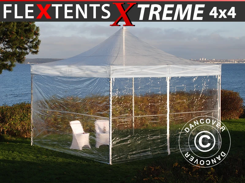 Tente Pliante FleXtents Xtreme 50 4x4m Transparent, Avec 4 Cotés 1 Tente Pliante FleXtents Xtreme 50 4x4m Transparent, Avec 4 Cotés