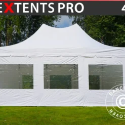 Tente Pliante FleXtents PRO Peak Pagoda 4x6m Blanc, Incl. 8 Parois Latérales