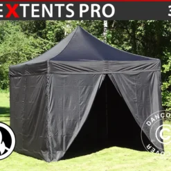 Tente Pliante FleXtents PRO 3x3m Noir, Ignifugé, Avec 4 Cotés