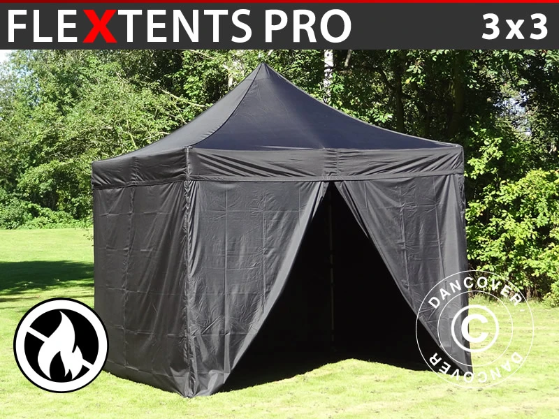 Tente Pliante FleXtents PRO 3x3m Noir, Ignifugé, Avec 4 Cotés 1 Tente Pliante FleXtents PRO 3x3m Noir, Ignifugé, Avec 4 Cotés