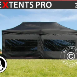 Tente Pliante FleXtents PRO 3x6m Noir, Ignifugé, Avec 6 Cotés
