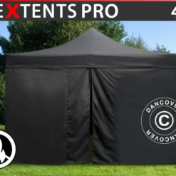 Tente Pliante FleXtents PRO 4x4m Noir, Ignifugé, Avec 4 Cotés