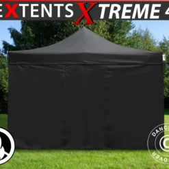 Tente Pliante FleXtents Xtreme 50 4x4m Noir, Ignifugé, Avec 4 Cotés