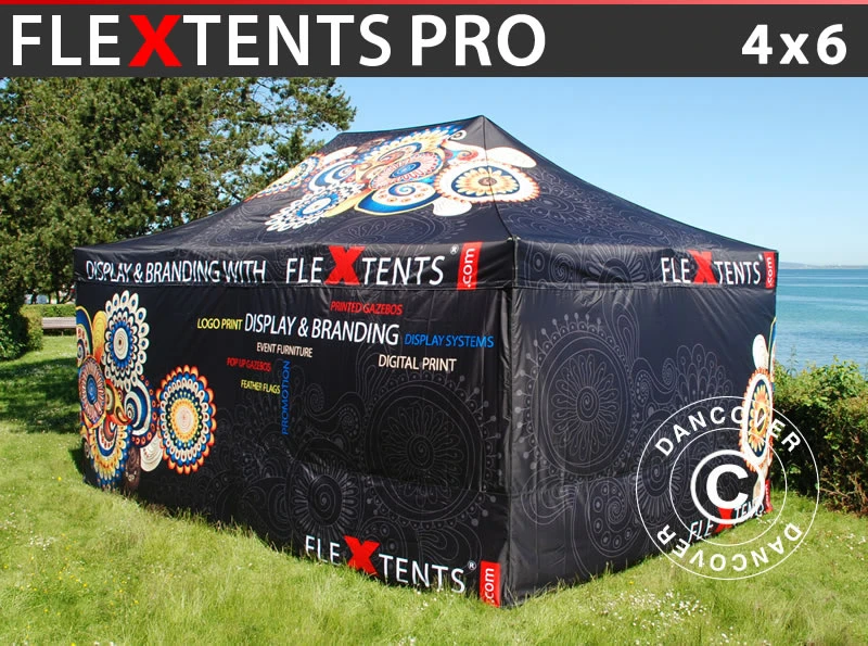 Tente Pliante FleXtents PRO Avec Impression Numérique, 4x6m, Incl. 4 Parois 1 Tente Pliante FleXtents PRO Avec Impression Numérique, 4x6m, Incl. 4 Parois