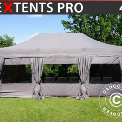 Tente Pliante FleXtents PRO 4x6m Latte, Avec 8 Cotés & Rideaux Décoratifs