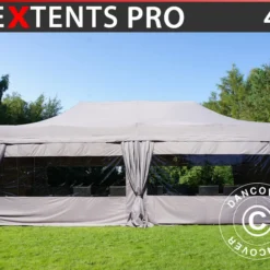 Tente Pliante FleXtents PRO 4x8m Latte, Avec 6 Cotés & Rideaux Décoratifs