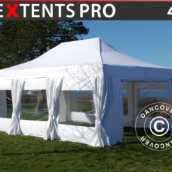 Tente Pliante FleXtents PRO 4x6m Blanc, Avec 8 Cotés & Rideaux Décoratifs