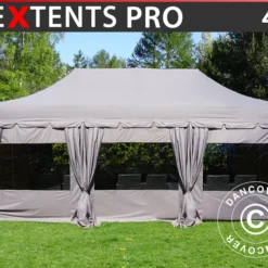 Tente Pliante FleXtents PRO "Peaked" 4x6m Latte, Avec 8 Cotés & Rideaux Décoratifs