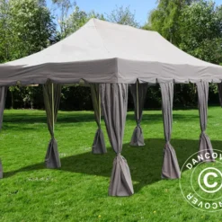 Tente Pliante FleXtents PRO "Peaked" 4x6m Latte, Avec 8 Cotés & Rideaux Décoratifs -Promos Jardin Natif Magasin ft04676 4