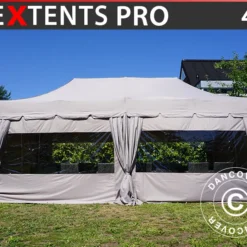 Tente Pliante FleXtents PRO "Peaked" 4x8m Latte, Incl. 6 Parois Latérales Et 6 Rideaux Décoratifs
