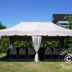 Tente Pliante FleXtents PRO "Peaked" 4x8m Latte, Incl. 6 Parois Latérales Et 6 Rideaux Décoratifs -Promos Jardin Natif Magasin ft04680 2