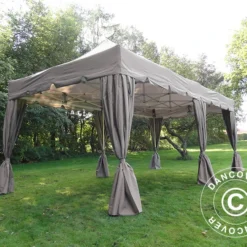 Tente Pliante FleXtents PRO "Peaked" 4x8m Latte, Incl. 6 Parois Latérales Et 6 Rideaux Décoratifs -Promos Jardin Natif Magasin ft04680 4