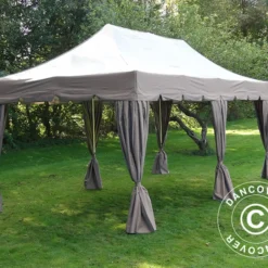 Tente Pliante FleXtents PRO "Peaked" 4x8m Latte, Incl. 6 Parois Latérales Et 6 Rideaux Décoratifs -Promos Jardin Natif Magasin ft04680 5