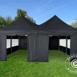 Tente Pliante FleXtents PRO Peak Pagoda 6x6m, Noire, 8 Parois Latérales Incluses -Promos Jardin Natif Magasin ft04703 01