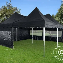Tente Pliante FleXtents PRO Peak Pagoda 6x6m, Noire, 8 Parois Latérales Incluses -Promos Jardin Natif Magasin ft04703 0112