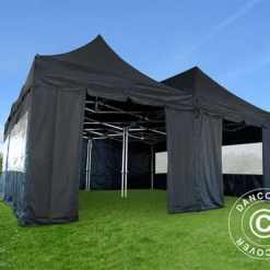 Tente Pliante FleXtents PRO Peak Pagoda 6x6m, Noire, 8 Parois Latérales Incluses -Promos Jardin Natif Magasin ft04703 014