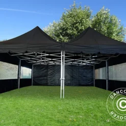 Tente Pliante FleXtents PRO Peak Pagoda 6x6m, Noire, 8 Parois Latérales Incluses -Promos Jardin Natif Magasin ft04703 016