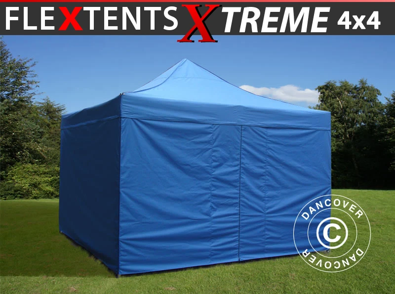 Tente Pliante FleXtents Xtreme 50 4x4m Bleu, Avec 4 Cotés 1 Tente Pliante FleXtents Xtreme 50 4x4m Bleu, Avec 4 Cotés