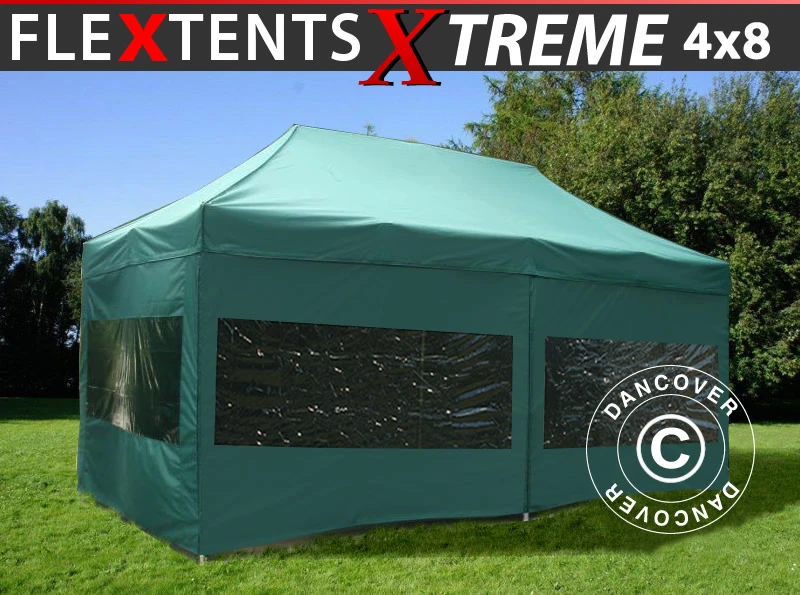 Tente Pliante FleXtents Xtreme 60 4x8m Vert, Avec 6 Cotés 1 Tente Pliante FleXtents Xtreme 60 4x8m Vert, Avec 6 Cotés