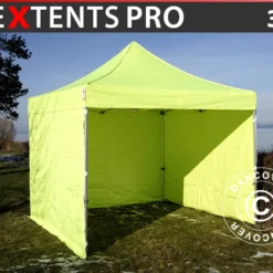 Tente Pliante FleXtents PRO 3x3m Néon Jaune/vert, Avec 4 Cotés