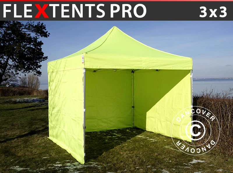 Tente Pliante FleXtents PRO 3x3m Néon Jaune/vert, Avec 4 Cotés 1 Tente Pliante FleXtents PRO 3x3m Néon Jaune/vert, Avec 4 Cotés