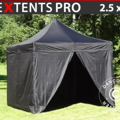 Tente Pliante FleXtents PRO 2,5x2,5m Noir, Avec 4 Cotés