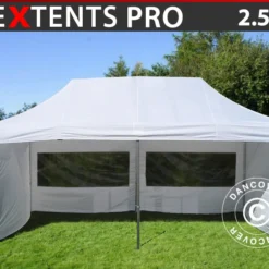 Tente Pliante FleXtents PRO 2,5x5m Blanc, Avec 6 Cotés