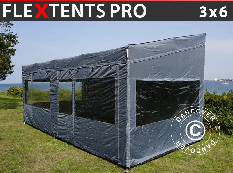 Tente Pliante FleXtents PRO Trapezo 3x6m Gris, Avec 4 Cotés 1 Tente Pliante FleXtents PRO Trapezo 3x6m Gris, Avec 4 Cotés