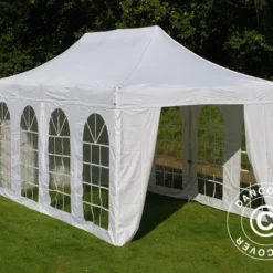 Tente Pour Visiteur FleXtents Steel 3x6m Blanc, Incl. 4 Parois Et 1 Paroi De Séparation Transparente -Promos Jardin Natif Magasin ft135050 031