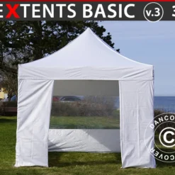 Tente Pliante FleXtents Basic V.3, 3x3m Blanc, Avec 4 Cotés