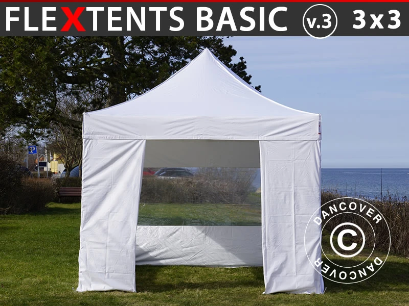 Tente Pliante FleXtents Basic V.3, 3x3m Blanc, Avec 4 Cotés 1 Tente Pliante FleXtents Basic V.3, 3x3m Blanc, Avec 4 Cotés