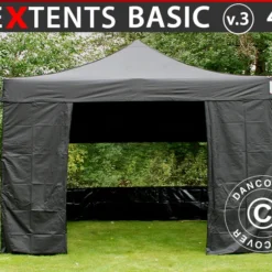 Tente Pliante FleXtents Basic V.3, 4x4m Noir, Avec 4 Cotés