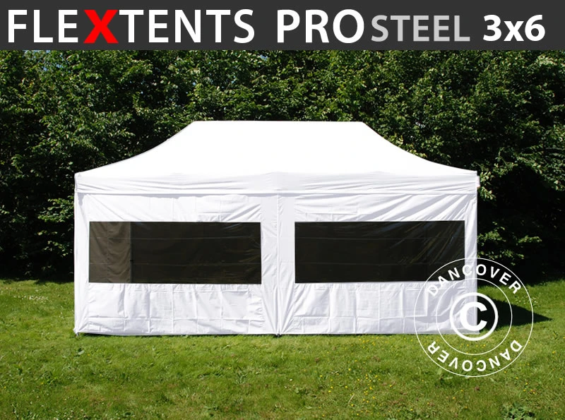 Tente Pliante FleXtents PRO Steel 3x6m Blanc, Avec 6 Cotés 1 Tente Pliante FleXtents PRO Steel 3x6m Blanc, Avec 6 Cotés
