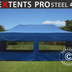 Tente Pliante FleXtents PRO Steel 4x8m Bleu, Avec 6 Cotés