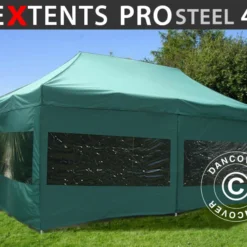 Tente Pliante FleXtents PRO Steel 4x8m Vert, Avec 6 Cotés